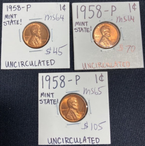 (3) 1958-P MS64 Lincoln Pennies