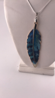 Golden Blue Metal Enamel Feather .925 24” Necklace - 2