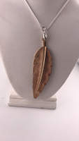 Golden Blue Metal Enamel Feather .925 24” Necklace - 3