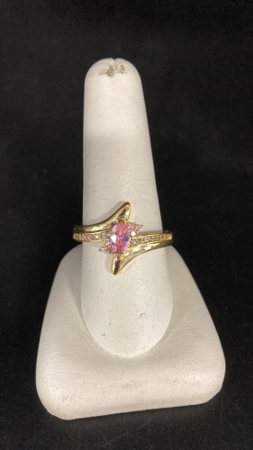 Gold Tone Pink Stone Ring Size 9.5