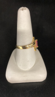 Gold Tone Pink Stone Ring Size 9.5 - 2