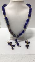 (1) Blue Bead Necklace and Earrings Costume Fashion Set