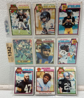 (9) 1979-1983 Hall Of Famer NFL Cards Such As Walter Payton, Terry Bradshaw, Earl Campbell, Mel Blount And More