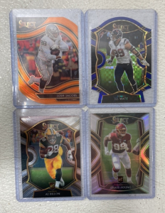 (2) 2020 Select Prizm Orange And Checkered Blue Josh Jacobs And J.J Watt, (2) Select 1 Prizm Silver Rookie Chase Young Card And A.J Dillon Rookie Select Card