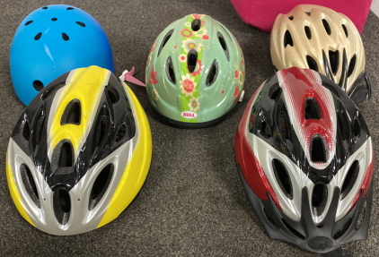 SET OF 5 BICYCLE HELMETS - 3 SMALL, 2 MEDIUM