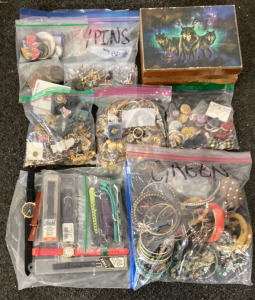 BOX OF COSTUME JEWELRY AND PINS