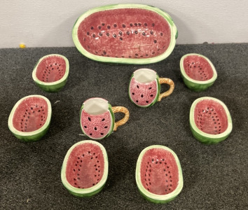 9 PIECE WATERMELON CERAMIC WANGS INTERNATIONAL DISH SET