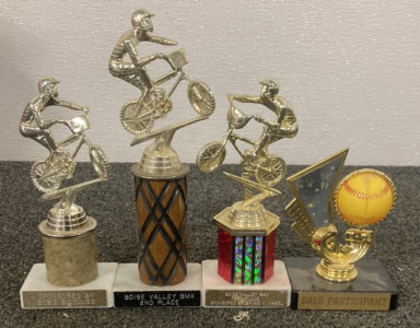 FOUR SPORT TROPHIES, BMX THIRD PLACE, GIRLS PARTICIPATION