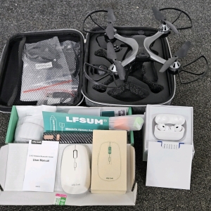 11" QUADCOPTER, ELECTRIC EPOXY RESIN MIXER, WIRELESS EARPHONES W/ CHARGING CASE, WIRELESS COMPUTER MOUSE