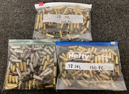 (300) CT. .38 SPL SPENT SHELLCASES BRASS AND STEEL
