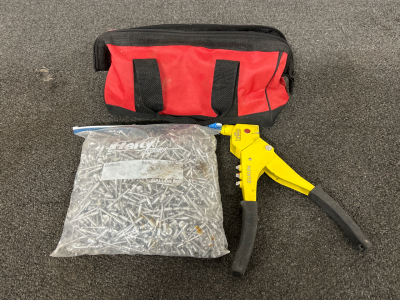 BAG OF RIVETS AND STANLEY MR77 TOOL