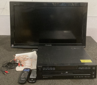 32" PANASONIC TV (WORKS) AND SONY 5-CD PLAYER (POWERS ON)