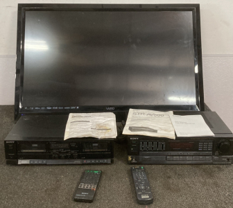 SONY TAPE DECK, SONY RECEIVER, AND VIZIO TV (WORKS BUT SCREEN IS BROKEN)