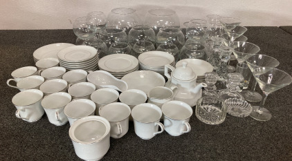 LARGE LOT OF GLASSWARE AND CROWN VICTORIA LOVELACE CHINA