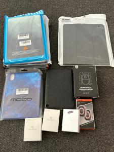 BRAND NEW IPAD AND TABLET CASES IN DIFFERENT SIZES, BLUETOOTH/WIRELESS MOUSE, APPLE WATCH PROTECTIVE COVER 49MM AND 3 AIRPOD PROTECTIVE CASES