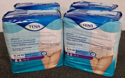 (4) NEW BAGS OF TENA PROTECTIVE UNDERWEAR - SIZE XL TG XG