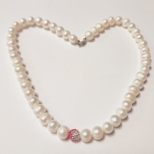 Silver Cz And Fresh Water Pearl 16" Necklace