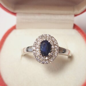 Silver Sapphire And Cz Ring