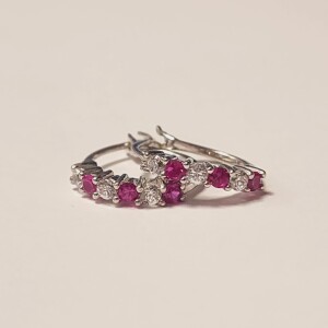 Silver Created Ruby Hoop Earrings