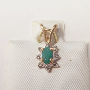 14K Emerald And Diamond Pendant