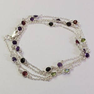 Silver Multi Color Gemstone Amethyst Garnet Necklace