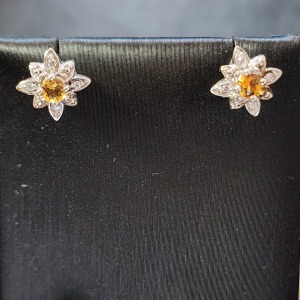 Silver Citrine&Cz Earrings