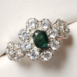 Silver Emerald And Cz Ring