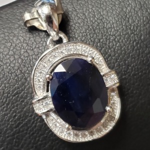 Silver Sapphire Cz Pendant