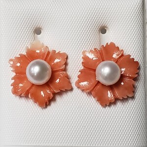 14K Pearl And Poly Coral 2In1 Earrings