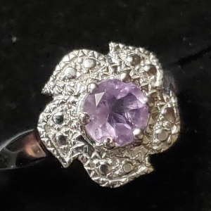 Silver Amethyst And Cz (1.4ct) Ring