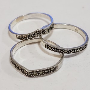 Silver Lot Of 3 Marcasite Ring