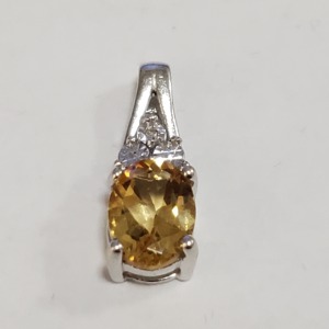 Silver Citrine Diamond Pendant