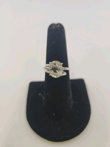 3D Green Amethyst Diamond Ring In Sterling Silver