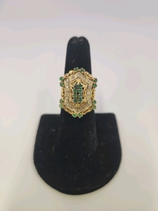 Size 6.5 Raw Cut Diamonds And Real Emeralds Ring