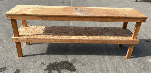 LONG WOODEN WORK TABLE/ BENCH ( 97” x 24 1/2”)