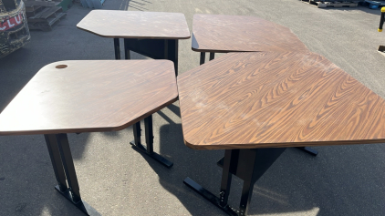 (4) DARK WOOD/ METAL DESKS
