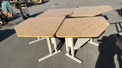 (4) LIGHT WOOD/ METAL TABLES