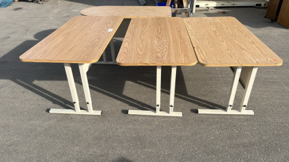 (4) 5’ LONG LIGHT WOOD/ METAL TABLES