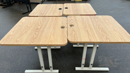 (4) LIGHT WOOD/ METAL TABLES