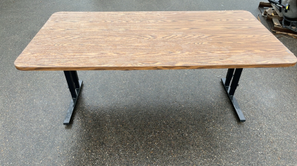 6’ LONG DARK WOOD/ METAL TABLE