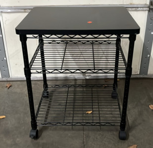 BLACK METAL/ WOOD ROLLING CART W/ SHELVES