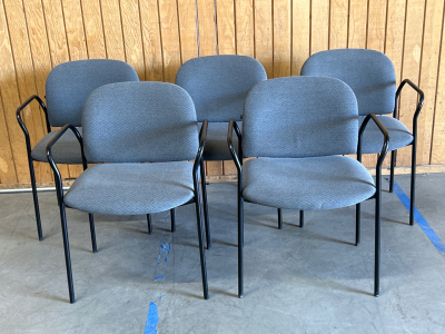 (5) GREY PADDED OFFICE CHAIRS. SOME CHAIRS MAY HAVE SOME MINIMAL DAMAGE.