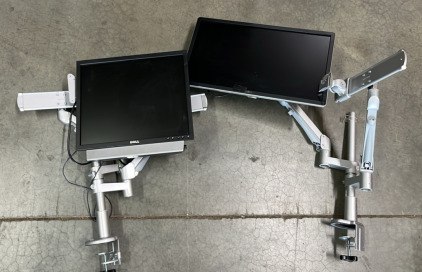 (2) DELL COMPUTER MONITORS W/ ADJUSTABLE MOUNTS