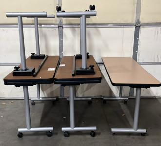 (5) ROLLING TABLES/ DESKS-59-1/2”x 19-1/2”x 29” (SOME TABLES MAY HAVE DAMAGED WHEELS)