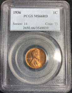 1936 MS66RD PCGS Red Gem Wheat Penny