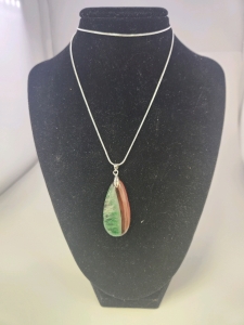 Green/Brown Druzy Agate Gemstone Teardrop .925 Necklace