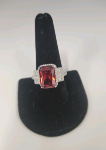 Emerald Cut Faceted Red Ruby .925 Ring