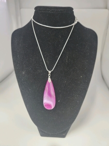 Striped Agate Gemstone Teardrop .925 Necklace