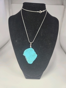 Turquoise Freeform Slice .925 Necklace