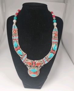 Beautiful Turquoise And Red Coral Necklace